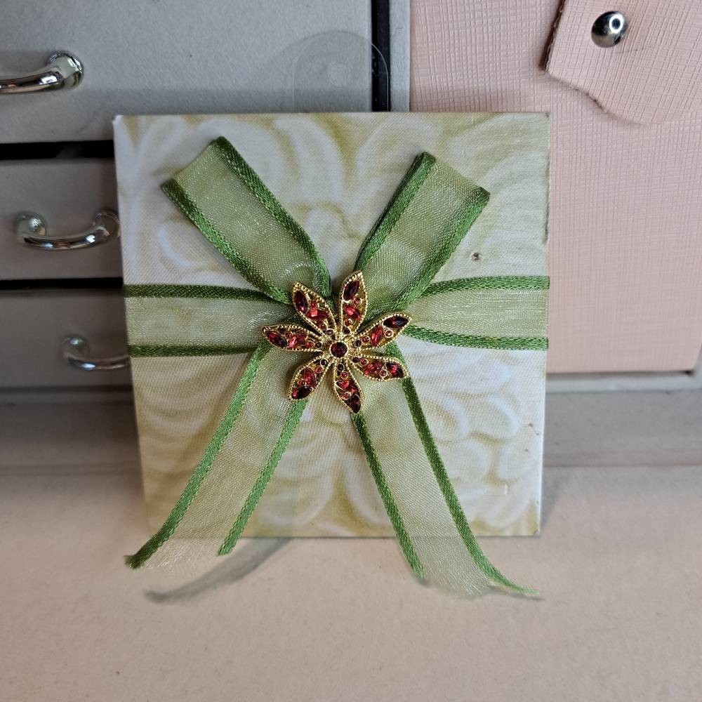 Boughs Of Holly Poinsettia Pin Christmas Red Rhinestone NWT